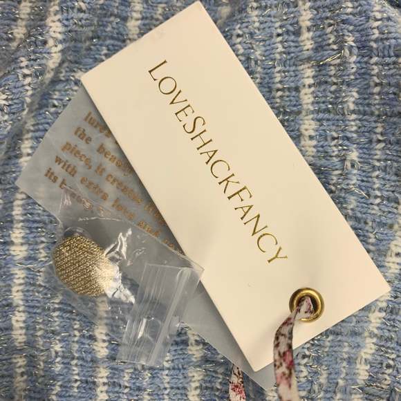 LOVE SHACK FANCY Light Blue White Nylon Blend Textured Cardigan - Picture 6 of 6